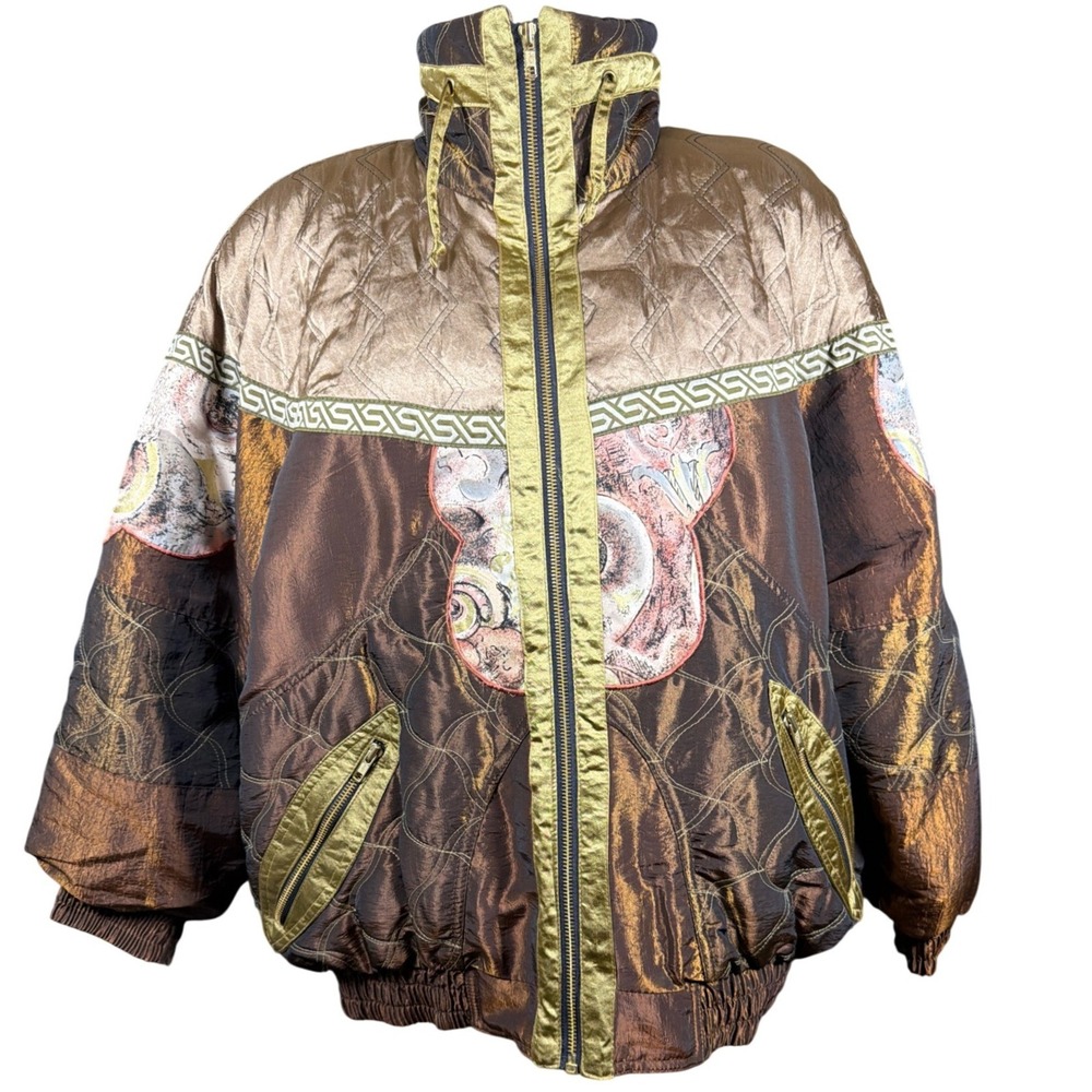 Gallery Jacket Womens Medium Vintage Quilted Puffer Iridescent Bronze Gold